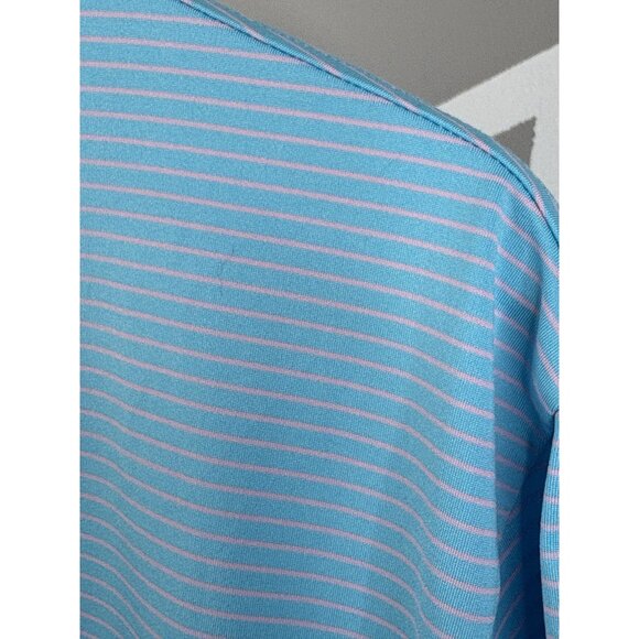 Criquet Polo Shirt Mens Large Blue Pink Striped Stretch Performance Golf - Picture 9 of 14